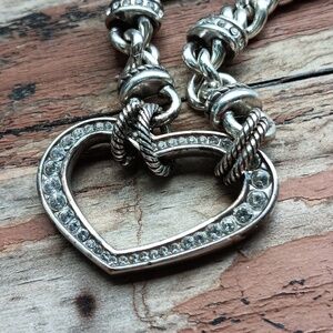 Brighton Urban Lights Curb Chain Necklace Chunky Heart Clasp with Crystals 18"